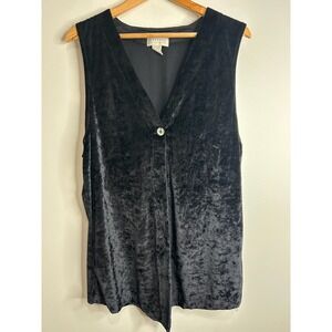 VTG Express Tricot Black Velvet Sleeveless Vest Womens L Whimsigoth Grunge Boho